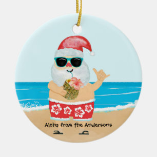 Adorno De Cerámica Navidad en la playa tropical hawaiana de Santa
