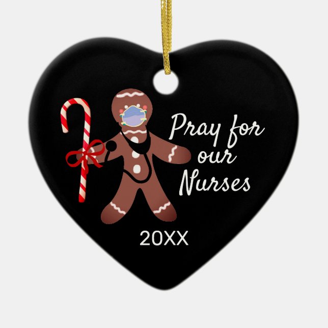 Adorno De Cerámica Navidad Enfermera Covid Face Mask Gingerbread Man (Frente)