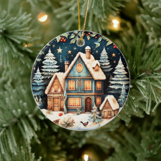 Adorno De Cerámica Navidad, escena navideña vintage,