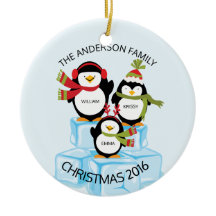 Navidad Familia De 3 Pingüinos Personalizados Lind