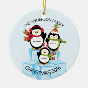 Adorno De Cerámica Navidad Familia De 3 Pingüinos Personalizados Lind