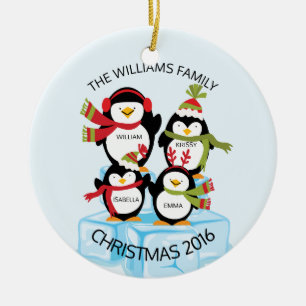 Adorno De Cerámica Navidad Familia De 4 Pingüinos Personalizados LIND