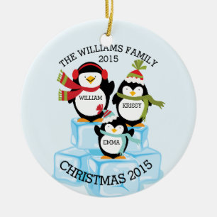 Adorno De Cerámica Navidad Familia Personalizada de 3 Pingüinos