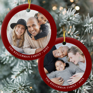 Adorno De Cerámica Navidad Familiar con Foto Roja a Doble Cara