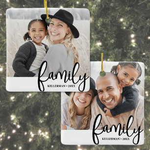 Adorno De Cerámica Navidad Familiar Personalizada con Dos Fotos en Am
