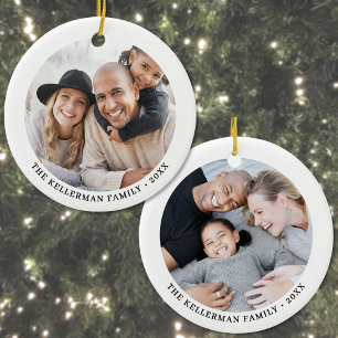 Adorno De Cerámica Navidad Familiar Personalizada con Dos Fotos en Am
