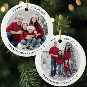 Adorno De Cerámica Navidad Familiar Personalizada con Dos Fotos en Am
