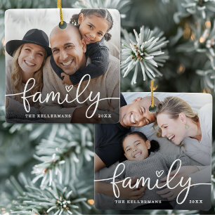 Adorno De Cerámica Navidad Familiar Personalizada con Dos Fotos en Am