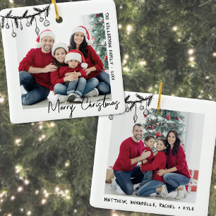Adorno De Cerámica Navidad Familiar Personalizada Doble Cara con Dos 