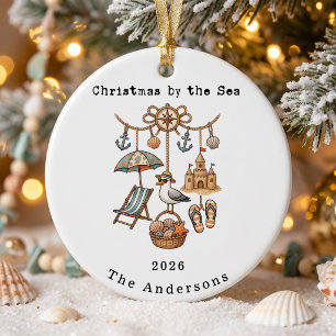 Adorno De Cerámica Navidad Familiar Personalizada junto al Mar