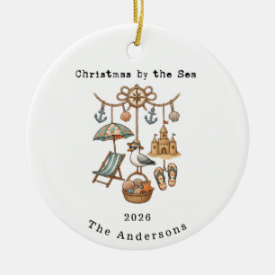 Adorno De Cerámica Navidad Familiar Personalizada junto al Mar