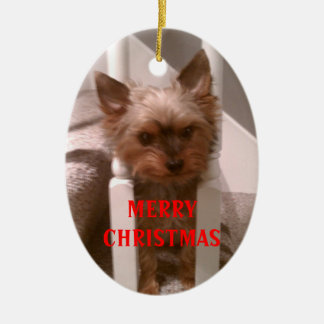 Adorno De Cerámica Navidad Felices de un Yorkie