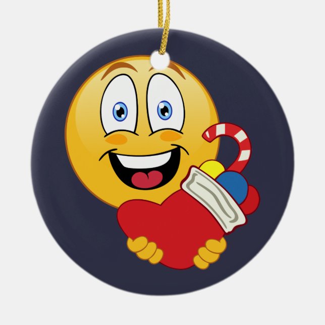 Adorno De Cerámica Navidad feliz de la emoji que almacena el (Frente)