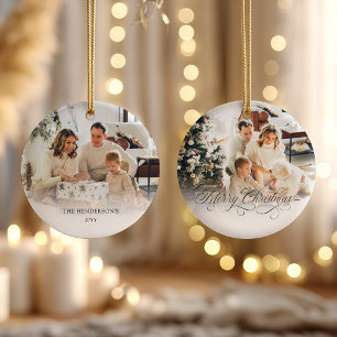Adorno De Cerámica Navidad Feliz Personalizada Familia 2 Fotos