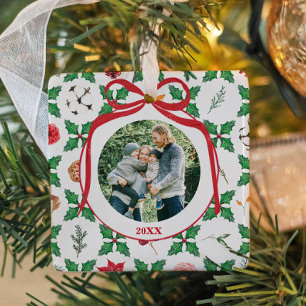 Adorno De Cerámica Navidad Feliz Personalizada Heirloom Holly Foto