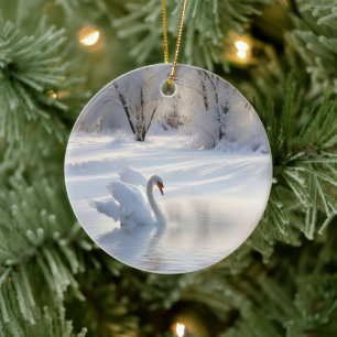 Adorno De Cerámica Navidad Fiesta Hermoso Cisne Nieve