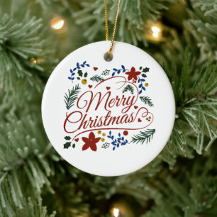 Adorno De Cerámica Navidad floral alegre  