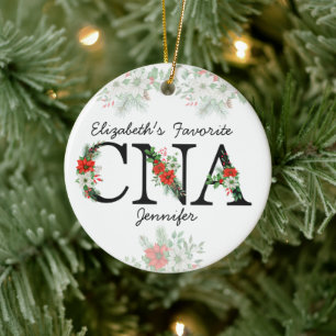 Adorno De Cerámica Navidad Floral Roja Personalizada Favorita de CNA