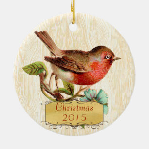 Adorno De Cerámica Navidad Foto de familia Vintage Bird Russet Aqua