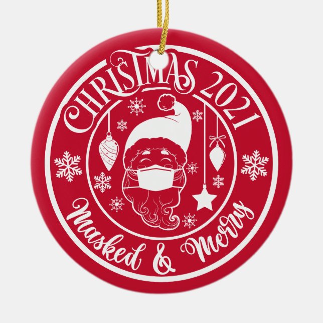 Adorno De Cerámica Navidad Funny personalizada 2021 Masked & Merry (Frente)