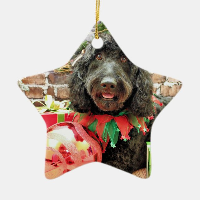 Adorno De Cerámica Navidad - GoldenDoodle - atasco de la perla (Frente)