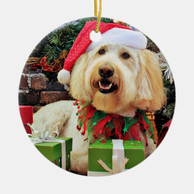 Adorno De Cerámica Navidad - GoldenDoodle - Bella (Frente)