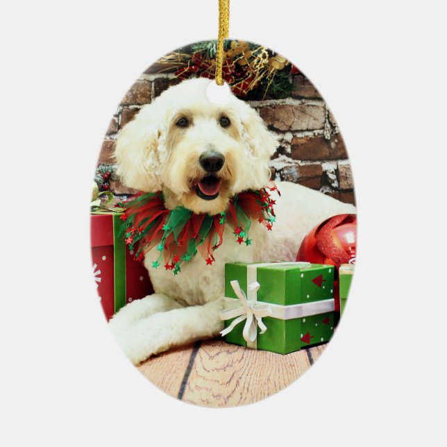 Adorno De Cerámica Navidad - GoldenDoodle - galleta (Frente)