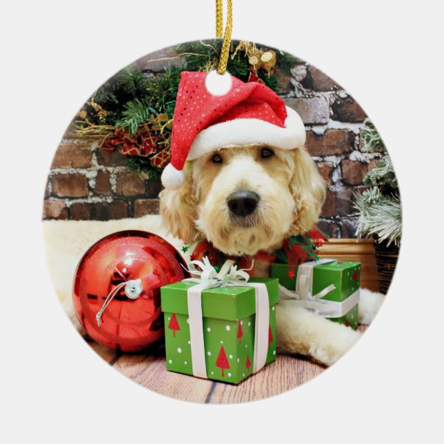 Adorno De Cerámica Navidad - GoldenDoodle - Gus (Frente)