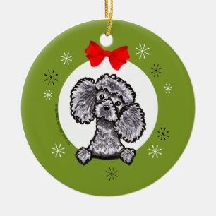 Adorno De Cerámica Navidad gris del caniche de juguete clásico