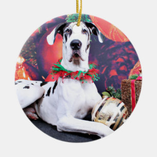 Adorno De Cerámica Navidad - Harlequin great dane - barón