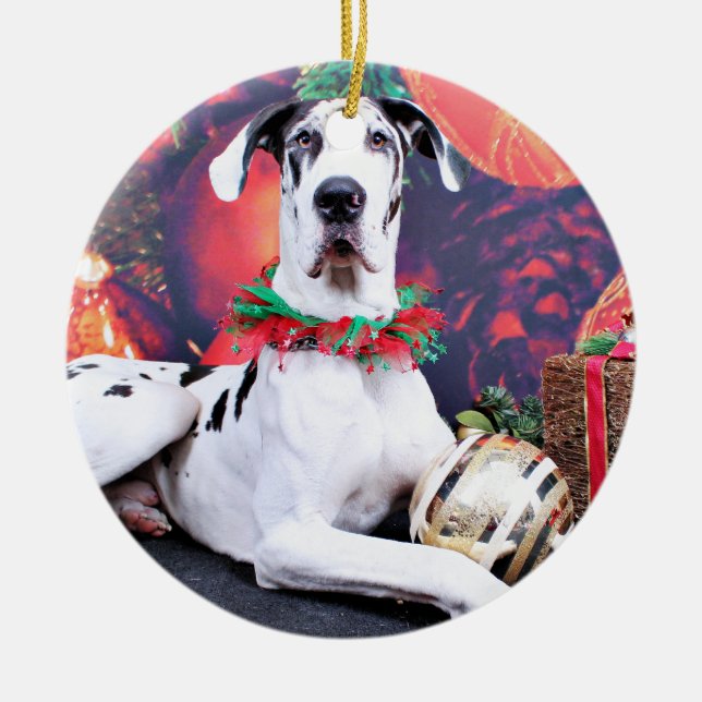 Adorno De Cerámica Navidad - Harlequin great dane - barón (Frente)