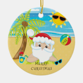 Adorno De Cerámica Navidad hawaiana tropical relajada de Santa