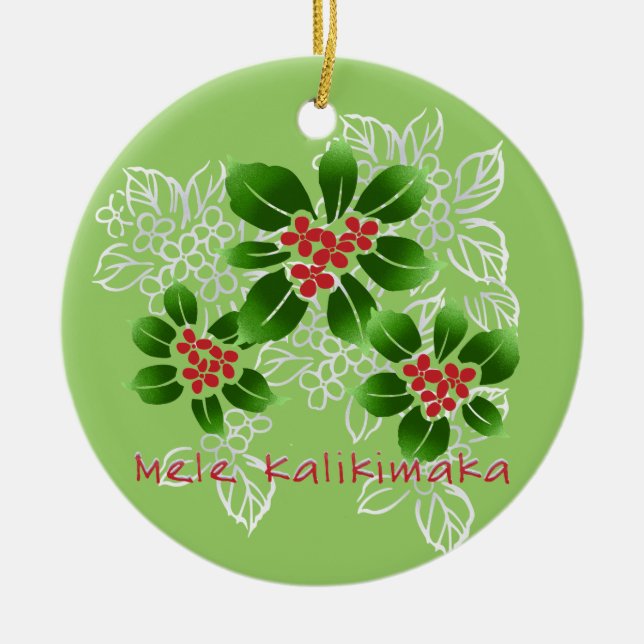 Adorno De Cerámica Navidad hawaiano de Mele Kalikimaka del acebo rojo (Frente)