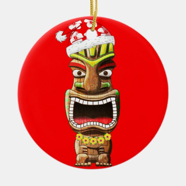 Adorno De Cerámica Navidad hawaiano Santa Tiki (Frente)