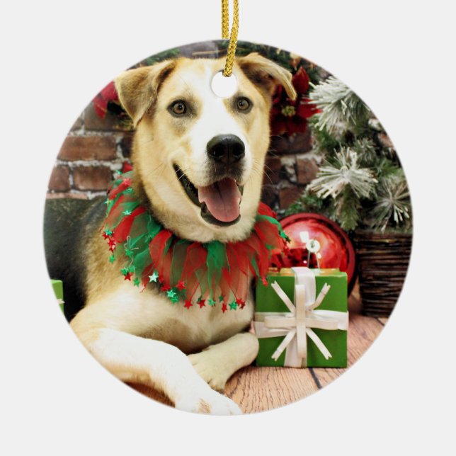 Adorno De Cerámica Navidad - husky siberiano X - Harley (Frente)