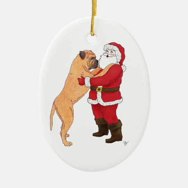 Adorno De Cerámica Navidad Jowly de Bullmastiff que saluda (Frente)