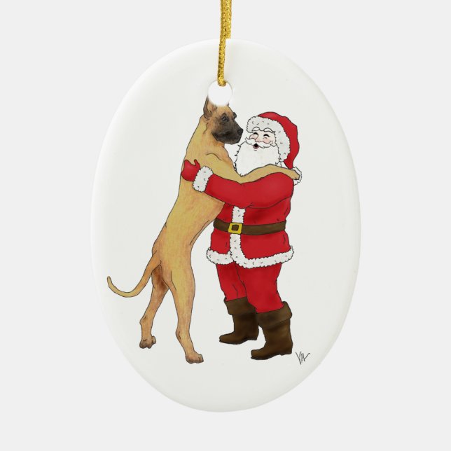 Adorno De Cerámica Navidad Jowly de great dane que saluda (Frente)