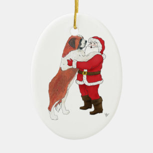 Adorno De Cerámica Navidad Jowly de St Bernard que saluda