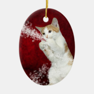 Adorno De Cerámica Navidad juguetón del gatito