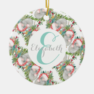 Adorno De Cerámica Navidad Koala Personalizada Blanco
