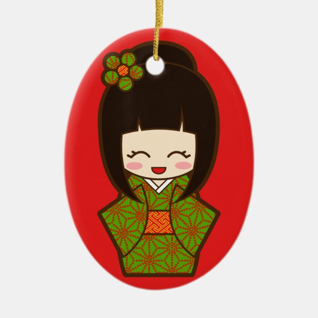 Adorno De Cerámica Navidad Kokeshi (Frente)