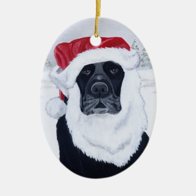Adorno De Cerámica Navidad Labrador negro Santa (Frente)
