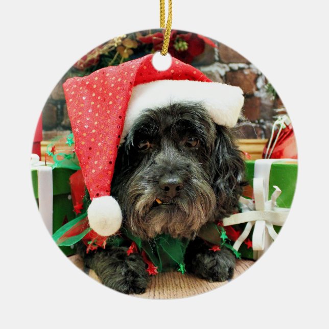 Adorno De Cerámica Navidad - Lasa Apso - duendecillo (Frente)