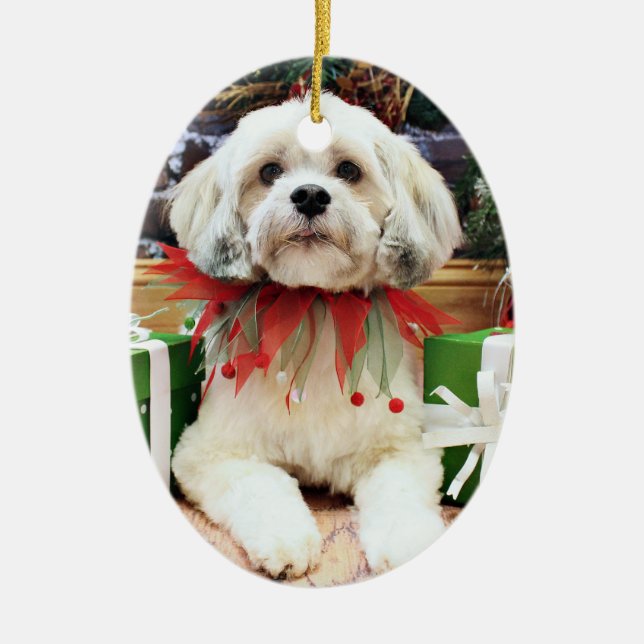 Adorno De Cerámica Navidad - Lasa Apso - Muffie (Frente)