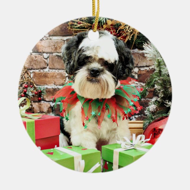 Adorno De Cerámica Navidad - Lasa Apso - Parker (Frente)