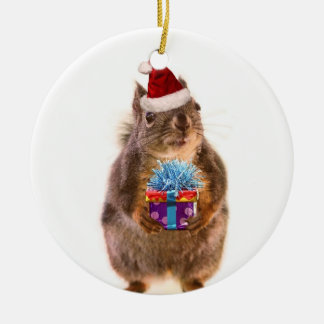 Adorno De Cerámica Navidad lindo ardilla y regalo