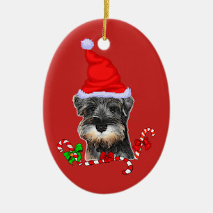 Adorno De Cerámica Navidad lindo del Schnauzer miniatura