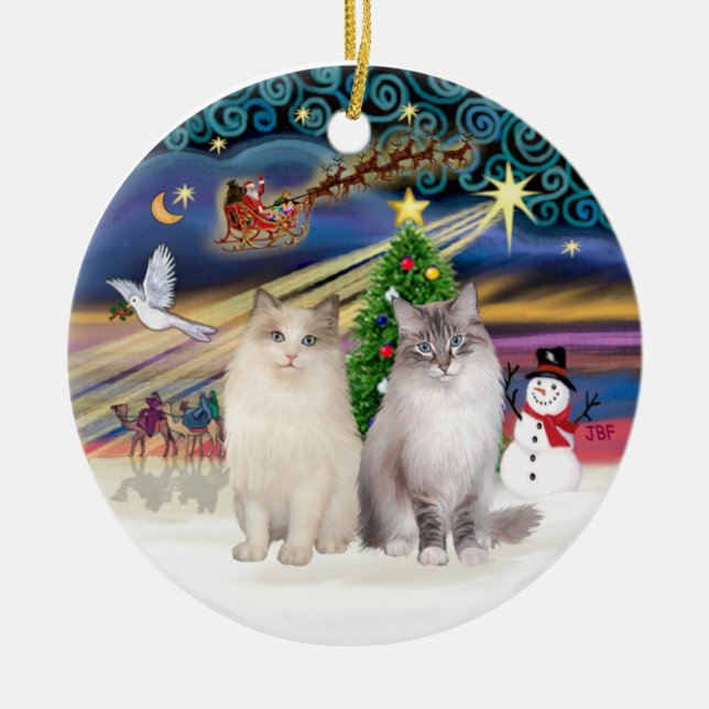 Adorno De Cerámica Navidad Magic - Dos gatos Ragdoll (Frente)