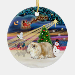 Adorno De Cerámica Navidad mágica - Pekingese (crema)
