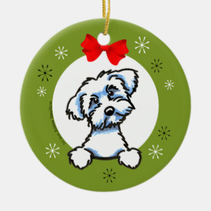 Adorno De Cerámica Navidad maltés del corte del perrito clásico